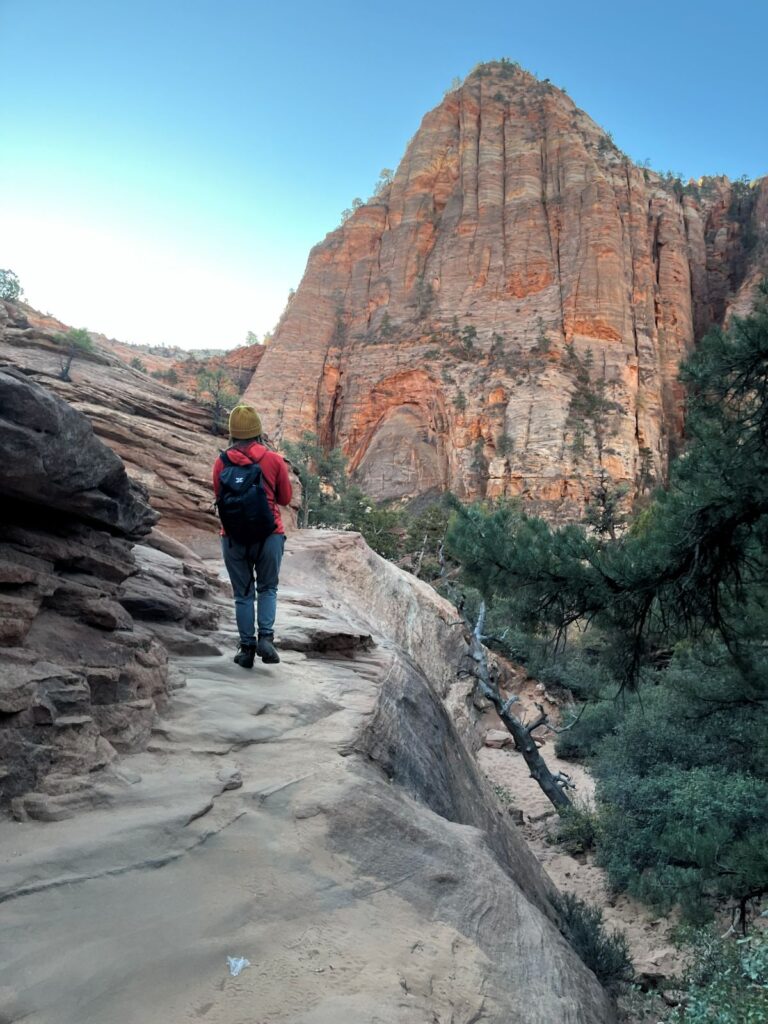 Hiking in Canyon Overlook trail at Zion National Park, Utah