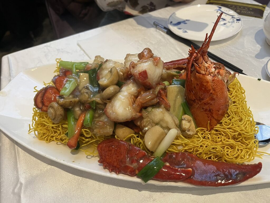 Egg noodle with lobster at Moon Palace 