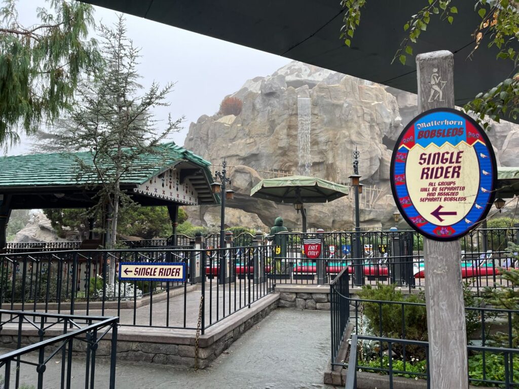 Single rider lane signage at Disneyland in California