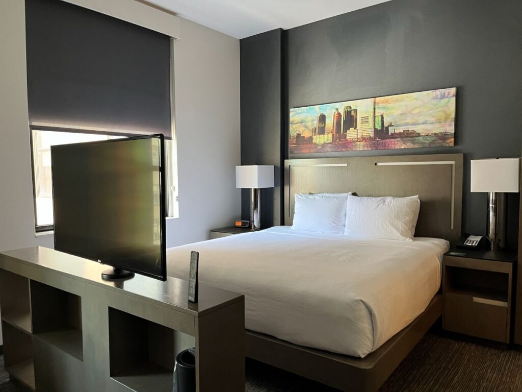 The hotel room at Hyatt House Jersey City